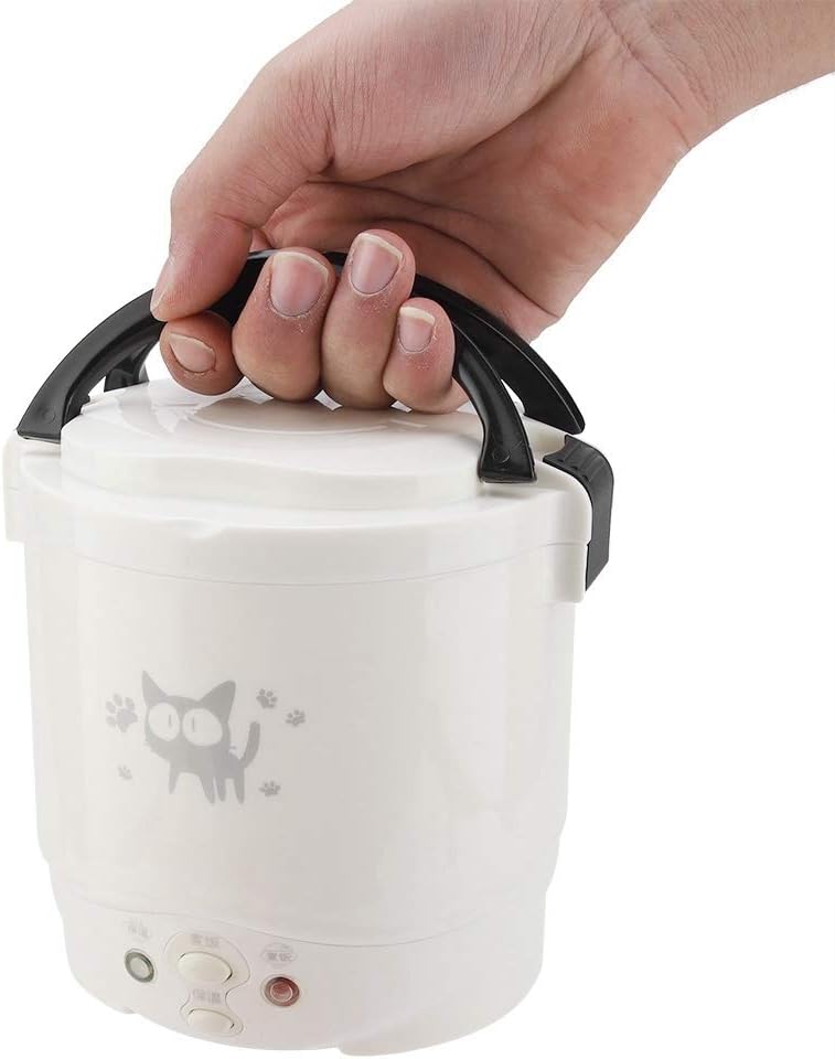 Mini Rice Cooker, 1l 12v 100w Non Stick Rice Maker Portable Food Steamer for Travel Cars Camping Cooking (White)