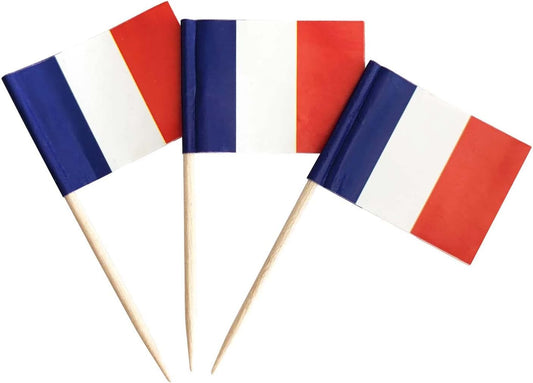 100 Pack French Flag France Toothpick Flags, Cocktail Picks Mini Stick Cupcake Toppers Country Picks Party Decoration Celebration Cocktail Food Bar Cake Flags (French)