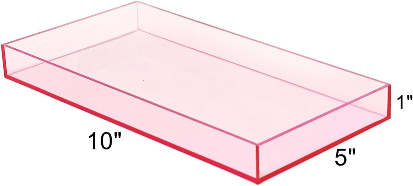 SetGame Pink Acrylic Serving Tray with Handles, Pink Decorative Storage Arylic Trays, Small Simple Vanity Tray Food Tea Fruit Dinner Snack Tray for Bar Kitchen Party, Bathroom Tray, 10X5 Inch