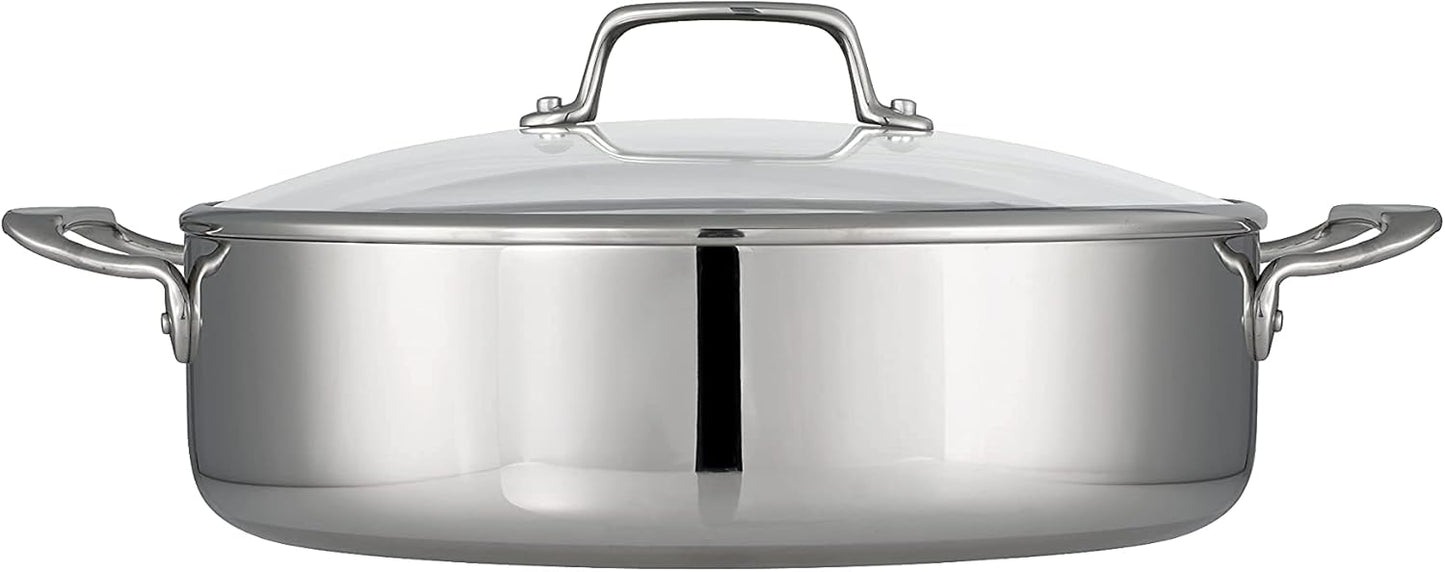 Tramontina Tri-Ply Clad Stainless Steel 6-Quart Braiser Pan with Glass Lid, Induction-Ready, Dishwasher-Safe, NSF-Certified