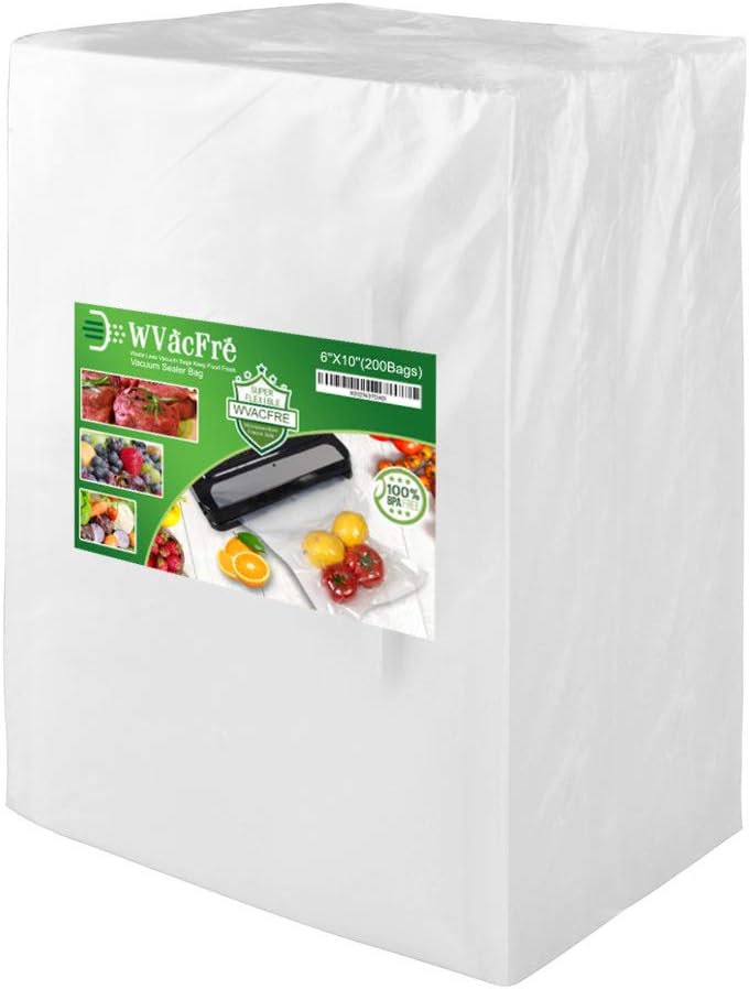 200 Pint Size 6x10Inch Vacuum Sealer Freezer Bags with Commercial Grade,BPA Free,Heavy Duty,Great for Food Vac Storage or Sous Vide Cooking