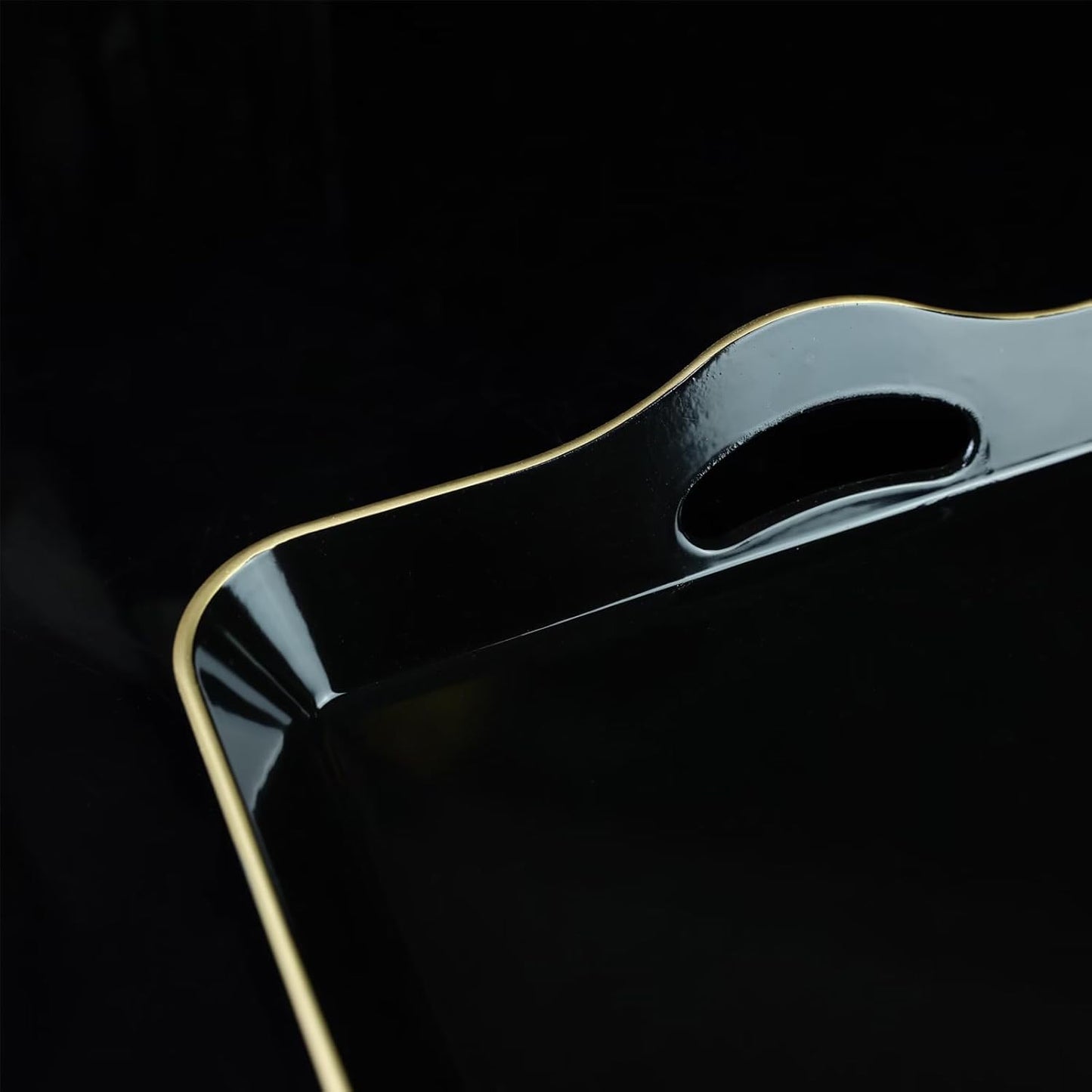 Black Decorative Tray for Coffee Table with Handles, Plastic Rectangular Serving Tray for Living Room, Bathroom, Outdoors, 11.8"*17.3"