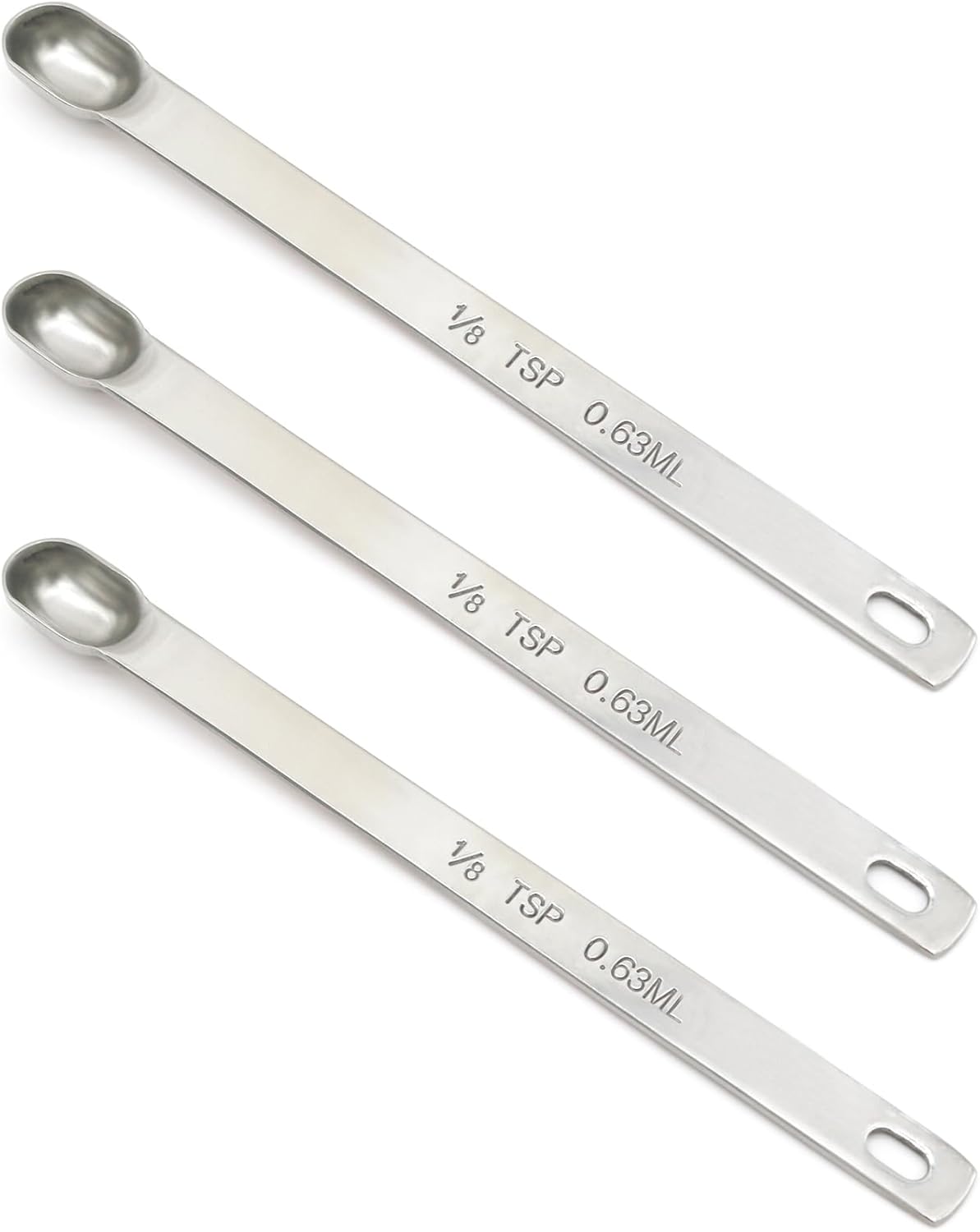 3PCS 1/8tsp (0.63ml) Single Measuring Spoon, Stainless Steel Long Handle Individual Teaspoons Only