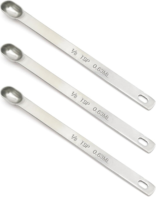 3PCS 1/8tsp (0.63ml) Single Measuring Spoon, Stainless Steel Long Handle Individual Teaspoons Only