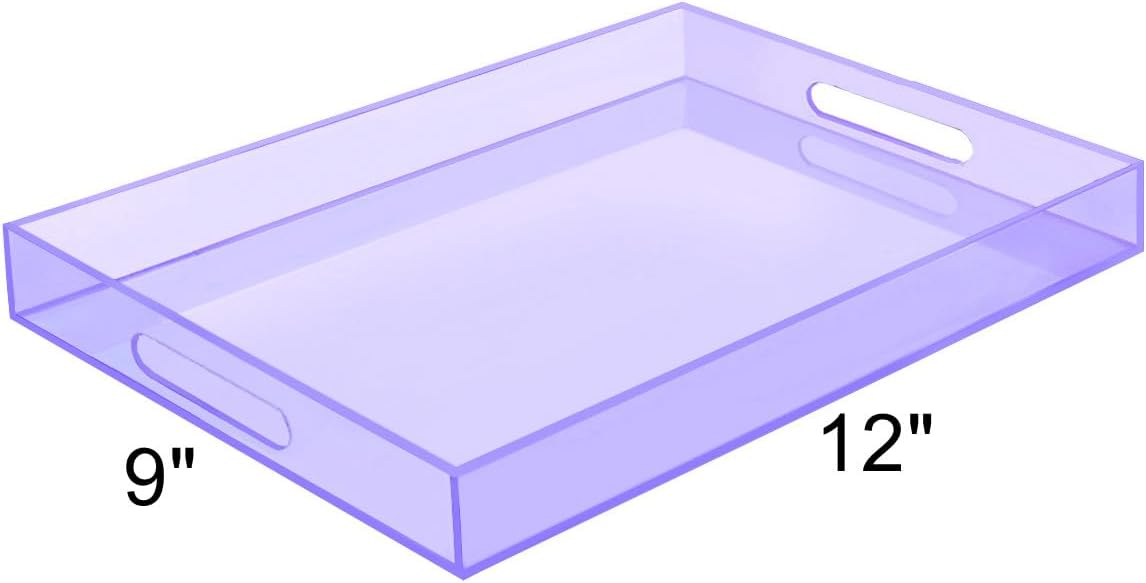 SetGame Acrylic Serving Tray with Handles, Bathroom Desktop Decorative Storage Arylic Trays, Simple Vanity Tray Food Tea Fruit Dinner Snack Tray for Bar Kitchen Party