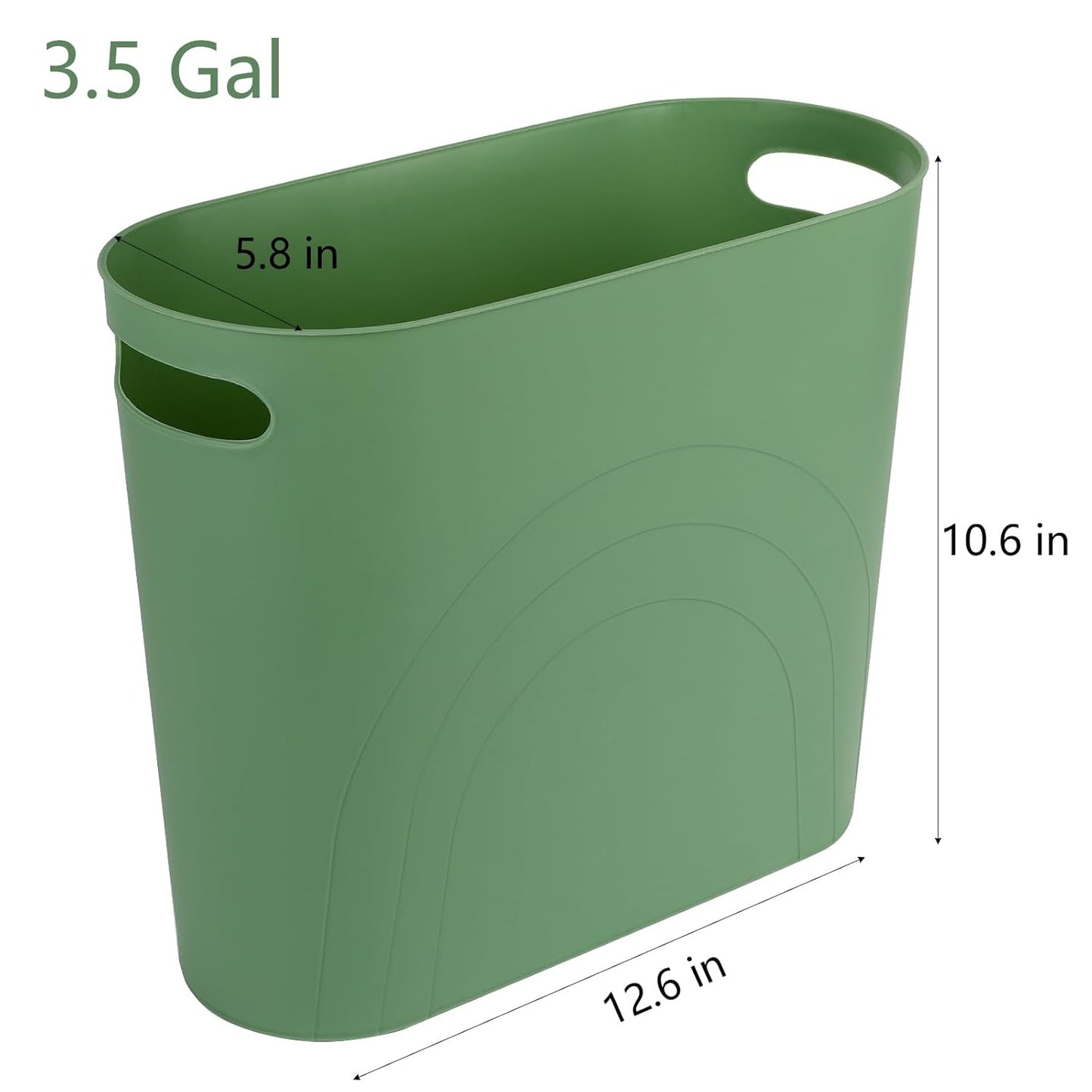 rejomiik Small Trash Can, 3.5 Gallon Slim Garbage Can Plastic Waste Basket with Handles Container Bin for Narrow Spaces Bathroom, Bedroom, Kitchen, Office at Home, Green