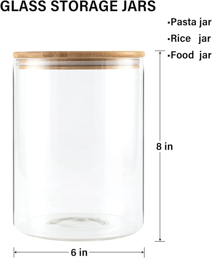 Liuruiyu 2-Pack Glass Food Storage Jars 105oz / 3100ml (3.3qt) – Stackable Airtight Glass Canisters with Bamboo Lids for Coffee, Sugar, Flour, Tea, Candy, Cookies, and Spices