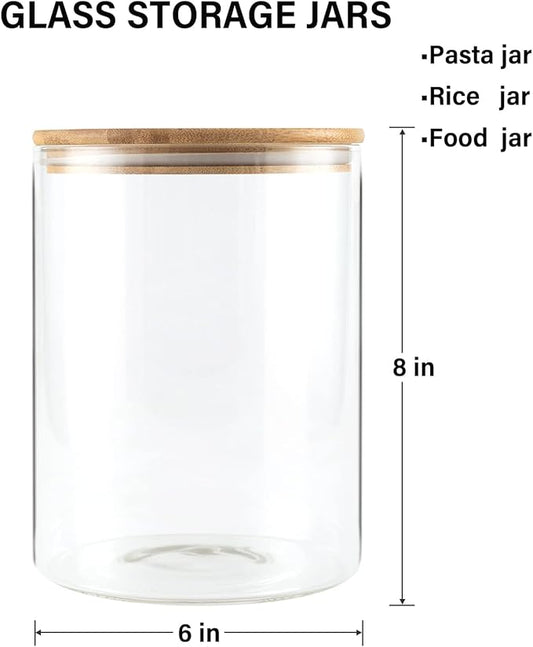 Liuruiyu 2-Pack Glass Food Storage Jars 105oz / 3100ml (3.3qt) – Stackable Airtight Glass Canisters with Bamboo Lids for Coffee, Sugar, Flour, Tea, Candy, Cookies, and Spices