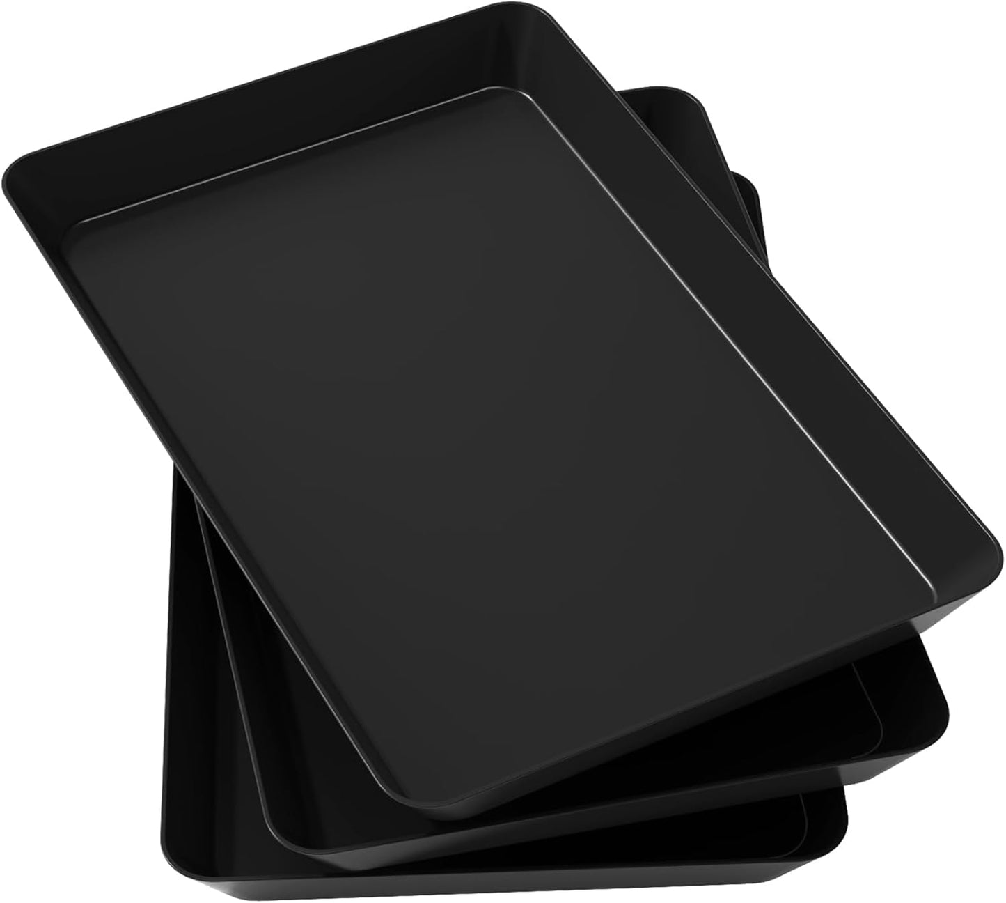 Lifewit Plastic Serving Tray 3 pcs, 15" x 10" Reusable Platters for Party, Black Crack-Proof Tray for Fruit, Veggie, Snack, Cookies, Desserts in Kitchen/Pantry