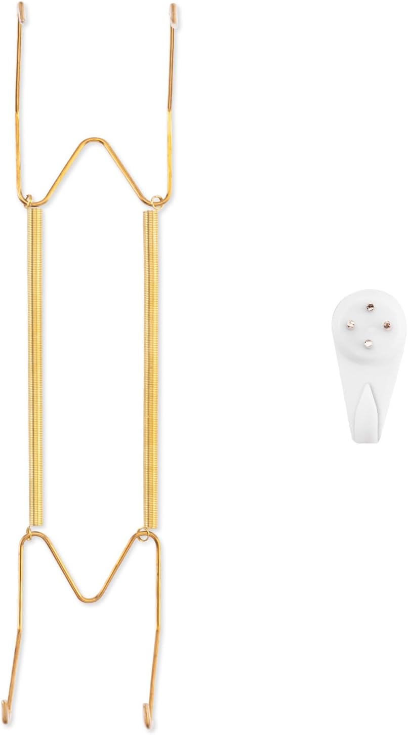 Plate Hangers for The Wall, Suitable for 12-16 inch Decorative Plate, Stainless Steel Wire Plate Holder with Wall Hooks and Rubber tip Protectors, Plate Hangers for Displaying Plates, Platter, Gold