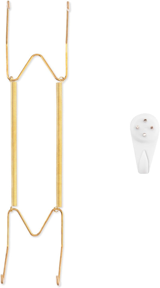 Plate Hangers for The Wall, Suitable for 12-16 inch Decorative Plate, Stainless Steel Wire Plate Holder with Wall Hooks and Rubber tip Protectors, Plate Hangers for Displaying Plates, Platter, Gold