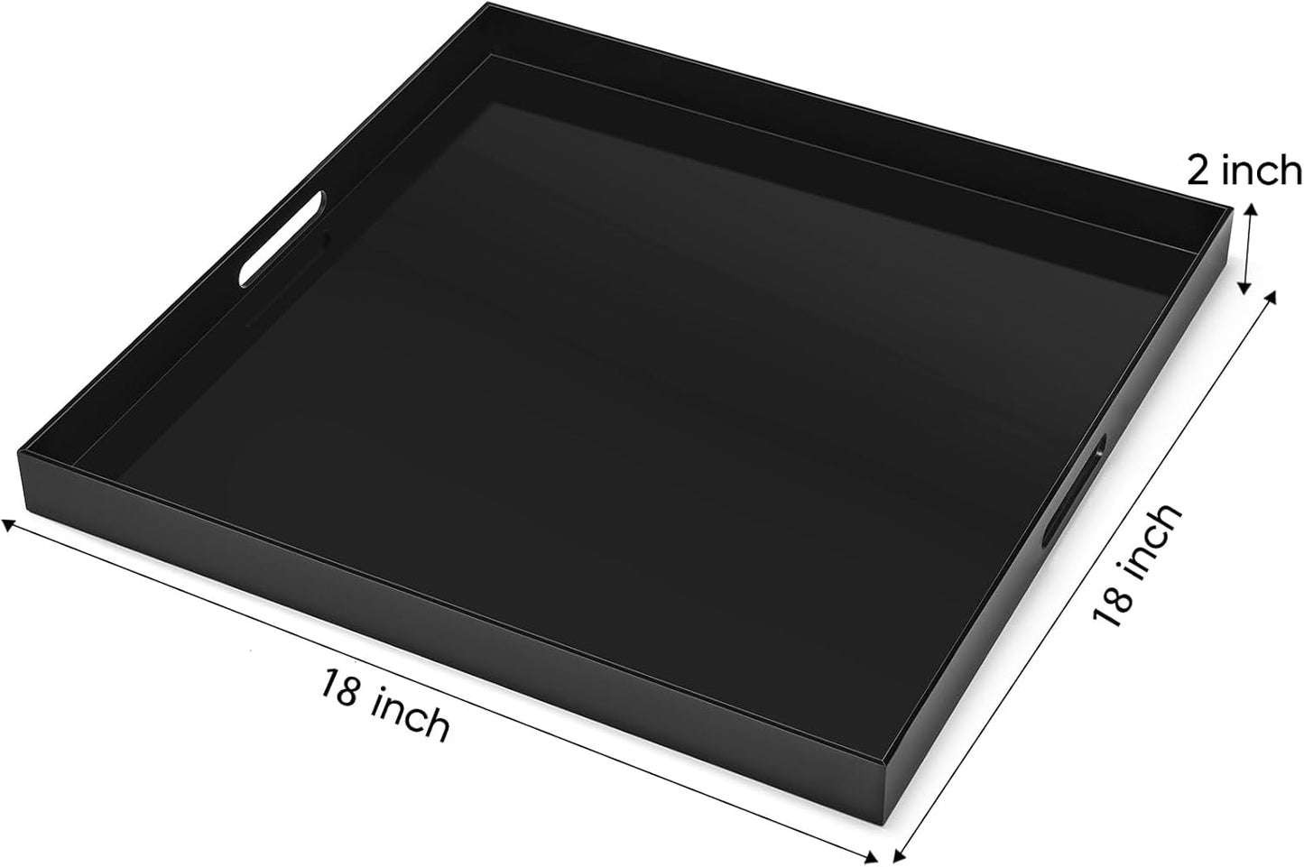 18×18 inches Oversized Black Acrylic Ottoman Tray Extra Large Decorative Tray Spill-Proof Serving Trays with Handles King-Size Safe Edge Organizer for Coffee Table Countertop Breakfast