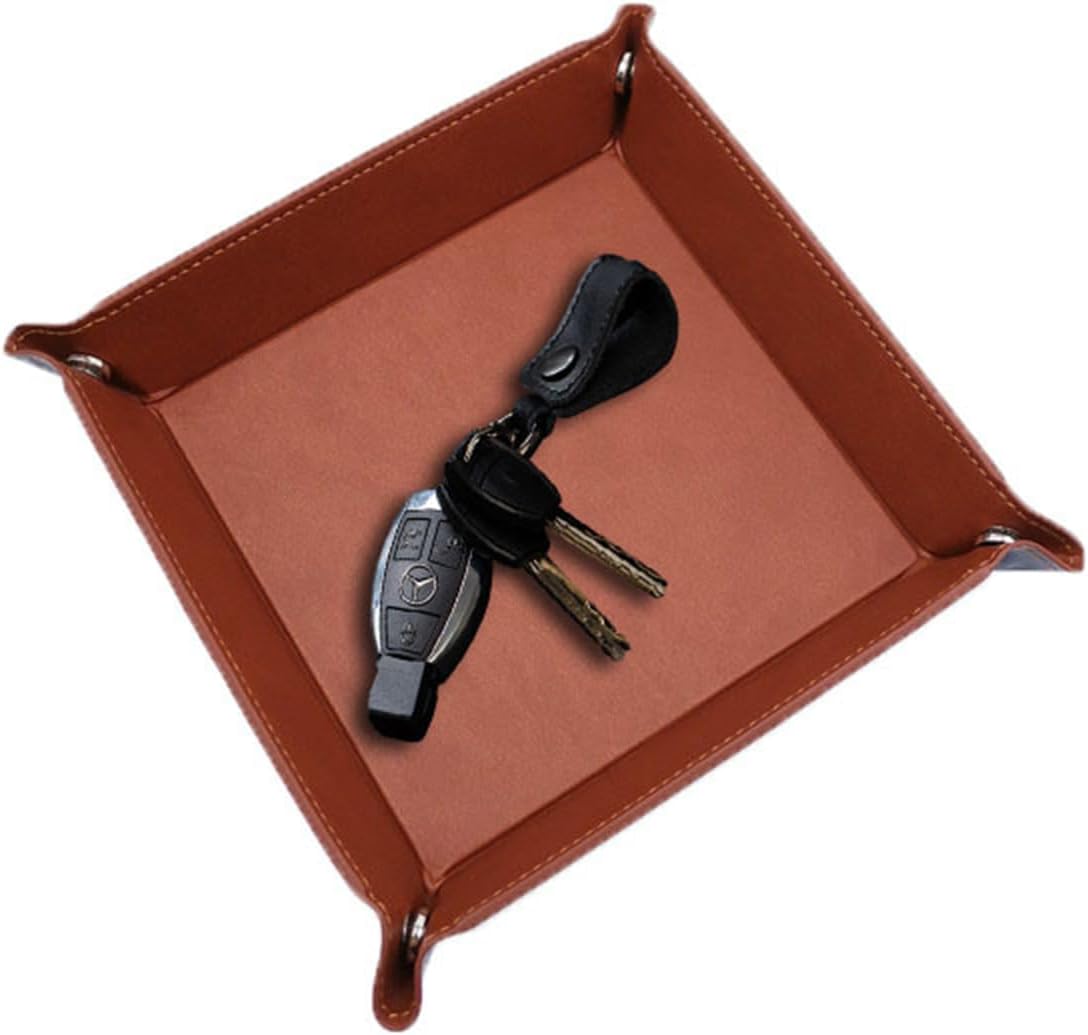 siduater Valet Tray Desktop Storage Organizer – Vegan Leather Catchall Tray Bedside Vanity Tray Nightstand Caddy Holder for Remote Controller, Watch, Keys, Phone, Wallet, Coin, Jewelry, Brown