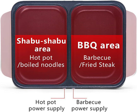 Hot Pot with Grill, Electric Hot Pot and Frying Pan, Shabu Shabu Pot with Grill, 2 in 1 Indoor NonStick Shabu Shabu Pot and Griddle, Dual Temperature Control, Fast Heating for BBQ Steaks Noodles(Pink)