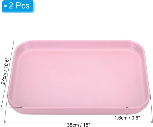 PATIKIL Plastic Fast Food Serving Tray, 2 Pcs 15" x 10.6" Reusable Rectangular Cafeteria Serving Platter for Party Kitchen Restaurant, Pink
