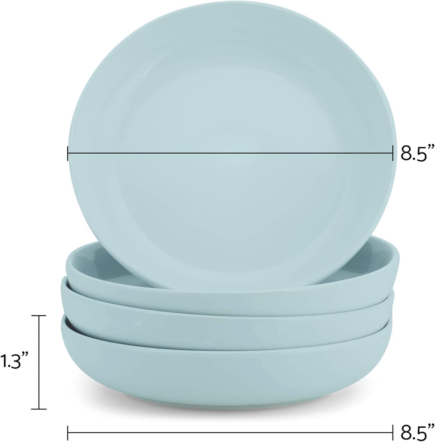 Elanze Designs Bistro Glossy Ceramic 8.5 inch Shallow Pasta Dinner Bowls Set of 4 - Perfect for Everyday uses from Italian Style Pasta to Caesar Salad, and Ramen to Pho, Ice Blue