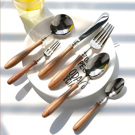 Teaspoons Set of 4, 5.9 Inch Stainless Steel Dessert Spoon with Wood Handle, Small Spoons Cutlery for Dessert/Coffee/Tea, Espresso Spoons Use for Home Party Restaurant, Kitchen Accessories