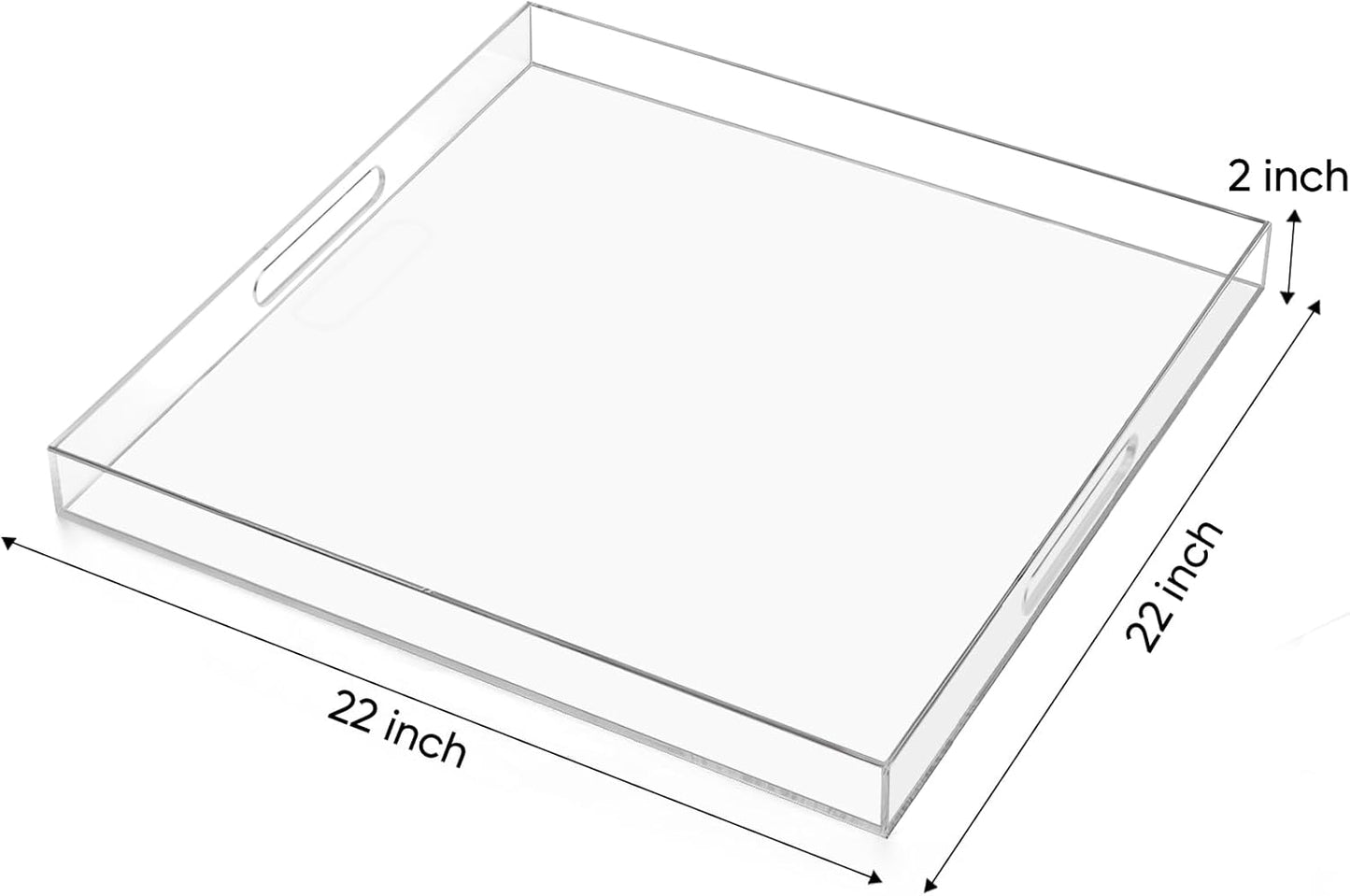 22×22 inches Oversized Clear Acrylic Ottoman Tray Extra Large Decorative Tray Spill-Proof Serving Trays with Handles King-Size Safe Edge Organizer for Coffee Table Countertop Breakfast