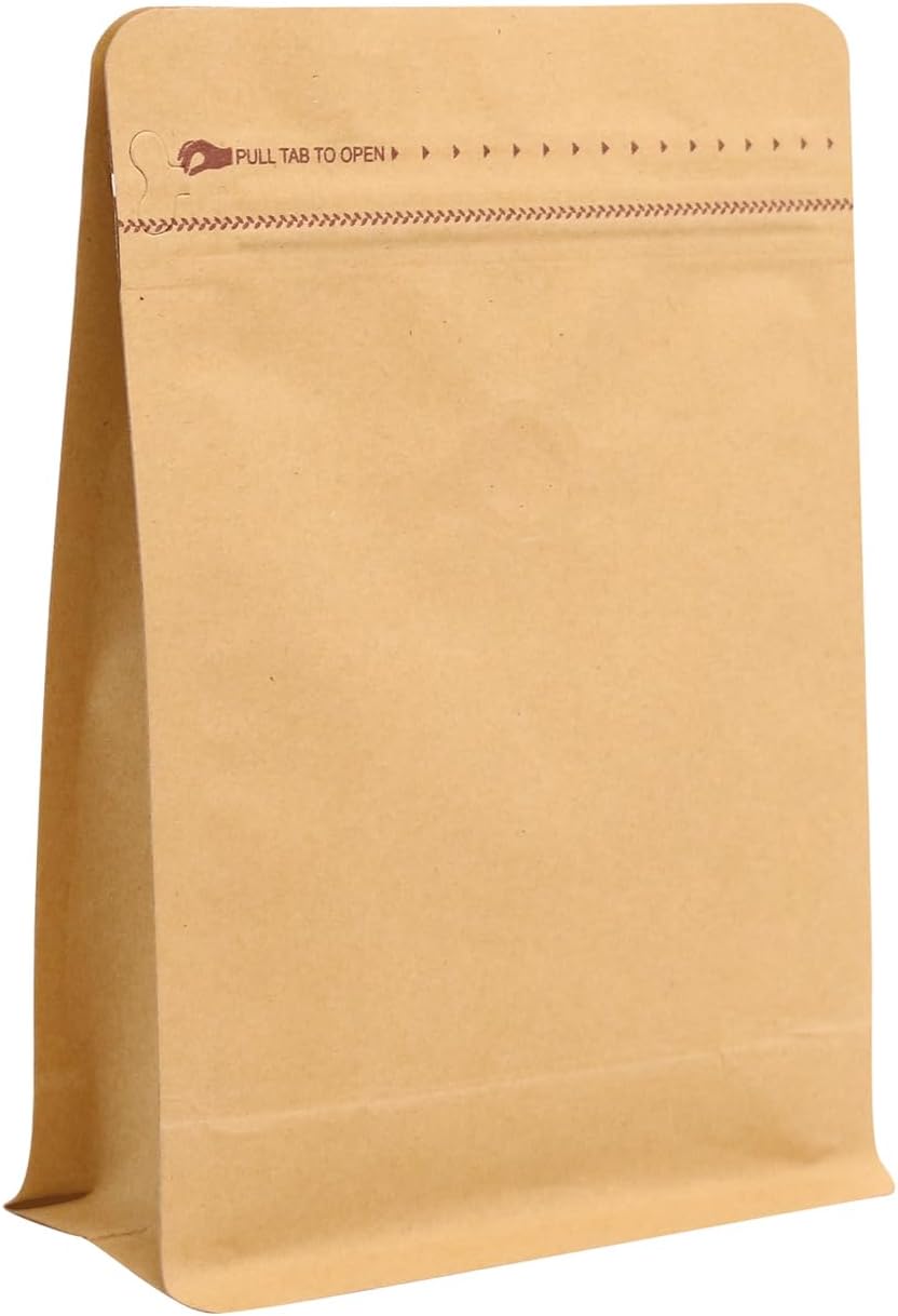 150 Pack High Barrier Stand-Up Coffee Bean Bags with Vented Valve, Matte Metallic, Heat-Sealable and Resealable Pouches for Food Storage (6 * 12.8 inch,2 lb,32 oz,Brown Kraft Paper)