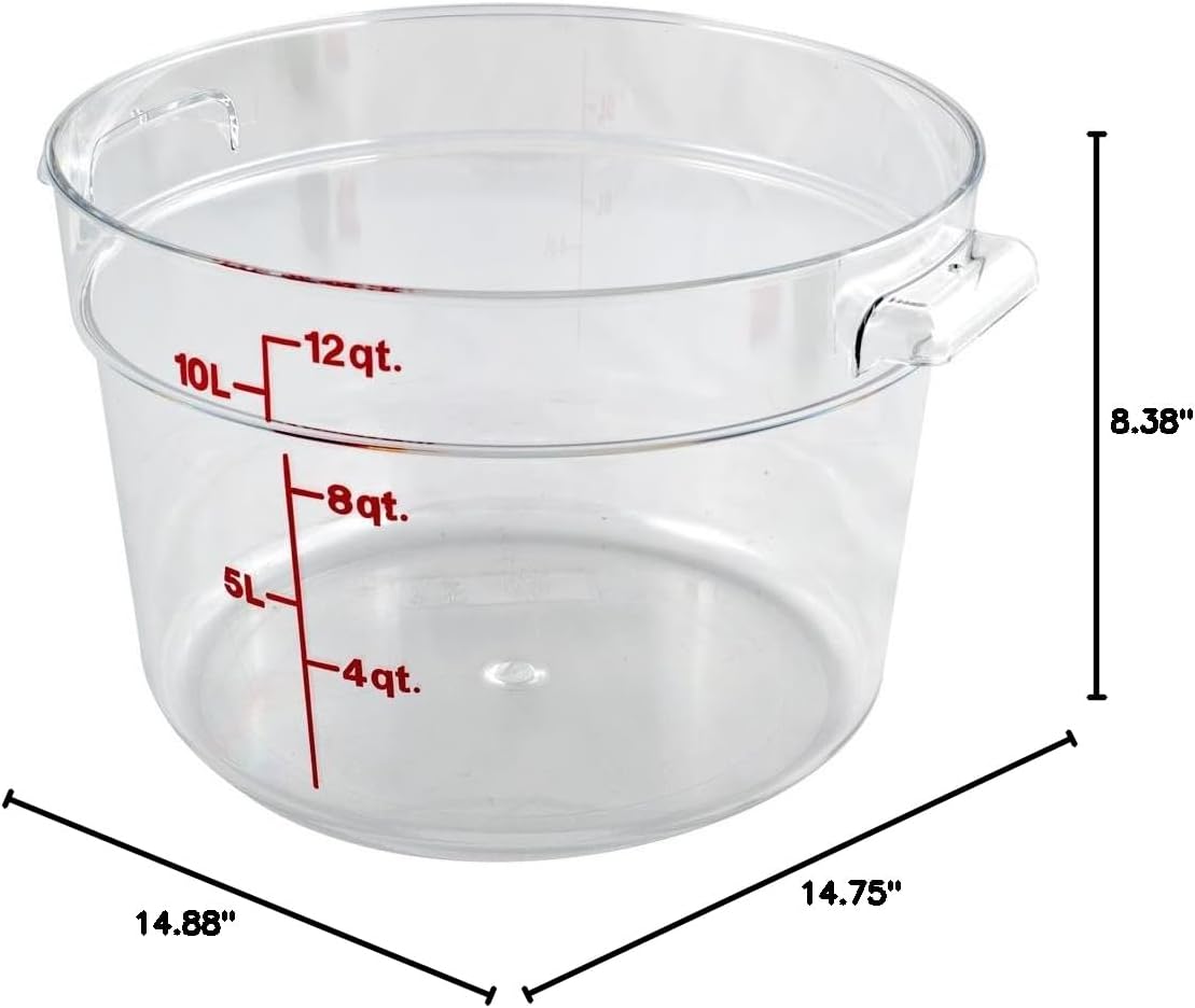 Cambro Food Storage Container (6 Pack) - Round Series - 12 QT (Quart) - Commercial Grade for Food Prep (Clear)
