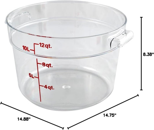 Cambro Food Storage Container (6 Pack) - Round Series - 12 QT (Quart) - Commercial Grade for Food Prep (Clear)