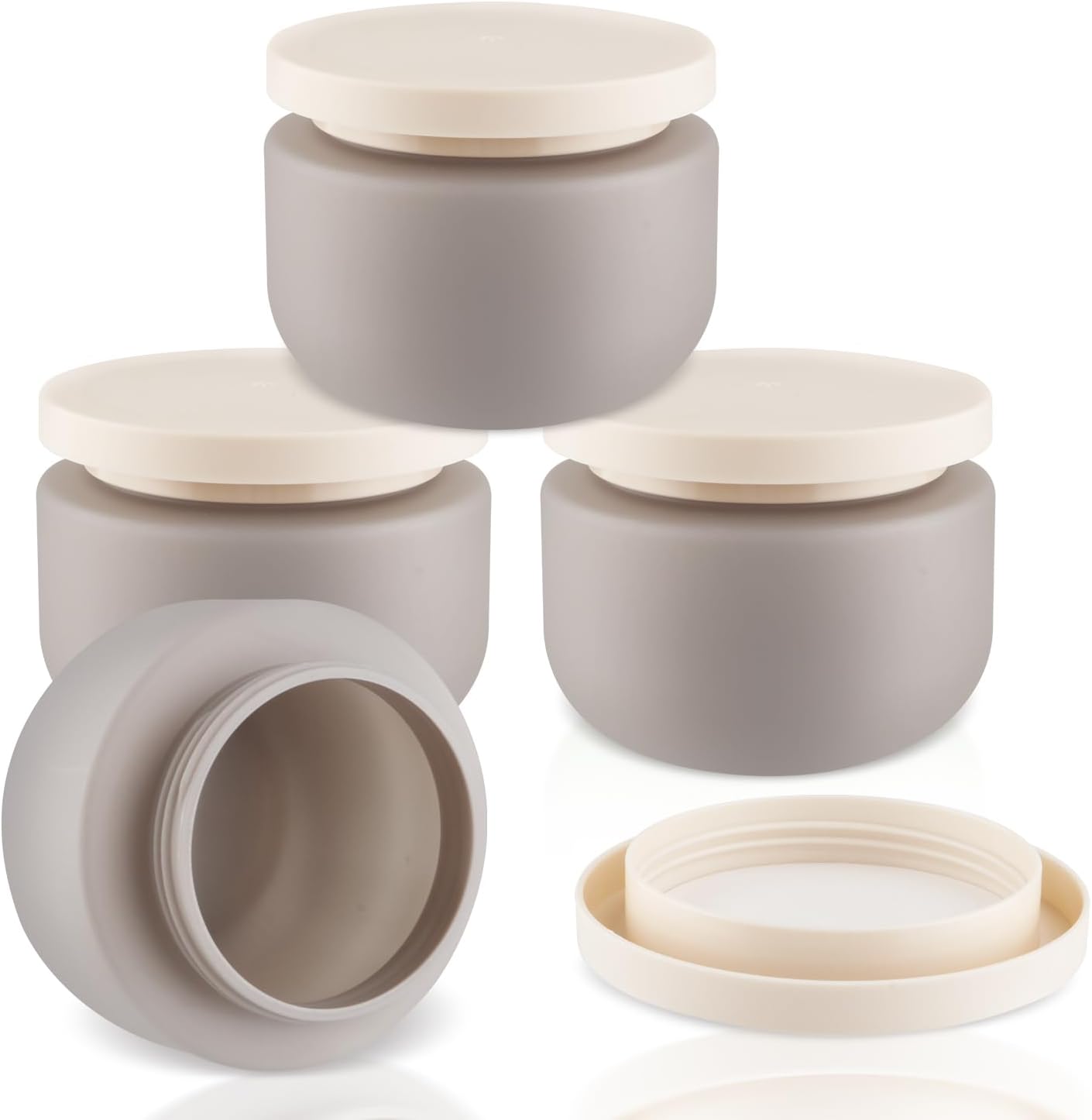 4 Pack 8 OZ Plastic Jars Round Cosmetic Container with Lids,Wide Mouth Soft Slime Jars for Lotion,Hand Cream,Ointments,Makeup,Body Butter,Rhinestone,Samples Pot Travel Make Up Storage (Grey)