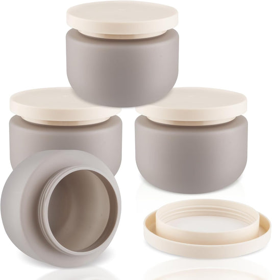 4 Pack 8 OZ Plastic Jars Round Cosmetic Container with Lids,Wide Mouth Soft Slime Jars for Lotion,Hand Cream,Ointments,Makeup,Body Butter,Rhinestone,Samples Pot Travel Make Up Storage (Grey)