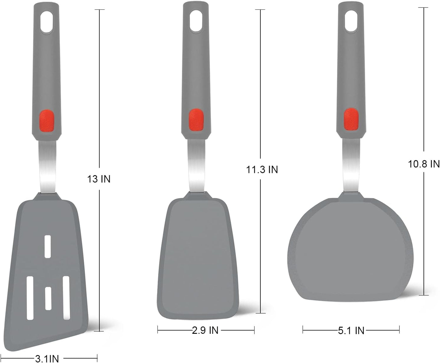 Beijiyi Silicone Spatula Turner Set of 3, 600°F Heat Resistant Nonstick Turner Spatulas for Kitchen Use, Large Flexible Silicone Cooking Utensils Rubber Spatula Set for Egg, Pancake, Fish (Gray)