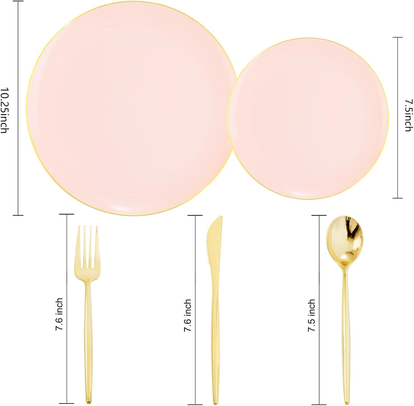 I00000 30 Guests Pink Plastic Plates for Party,Heavy Duty Pink Disposable Plates,Gold Dinnerware Set Include 30 Dinner Plates,30 Dessert Plates,30 Gold Plastic Silverware Set for Party.