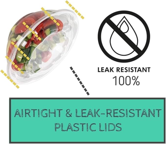 Smygoods Disposable Plastic Salad Bowls with Airtight Lids Ideal for Meal Prep, Takeout, Catering, Parties, Picnics, and Food Storage, Stackable, Leak-Proof