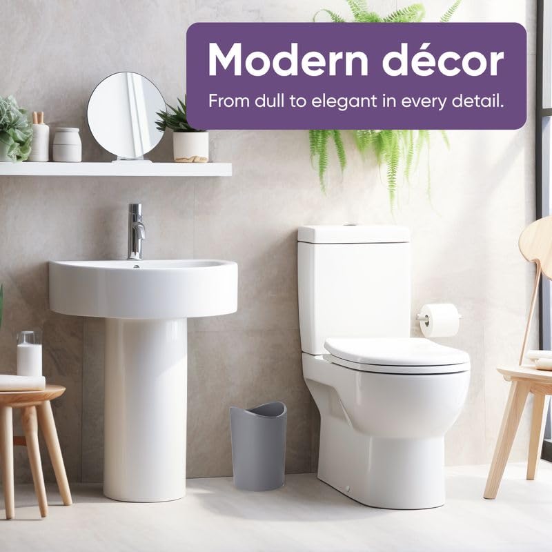 Superio Small Bathroom Trash Can with Lid, Modern Grey Mini Waste Bin with Swing Lid (1 1/2 Gallon, 6 Liter) Plastic Garbage Can for Kitchen, Bathroom, Bedroom, Office, Under Desk (2, Grey)