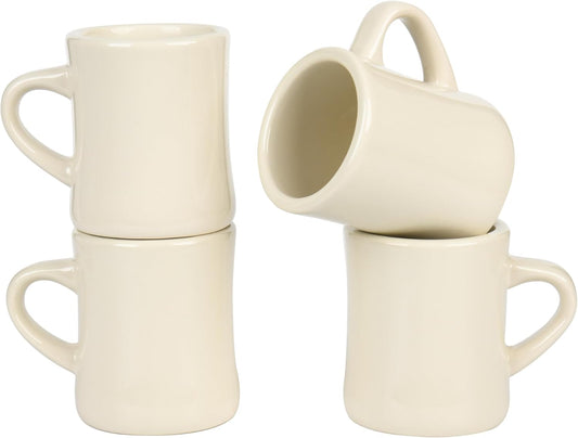 11oz White Diner Coffee Mug Set of 4 Ceramic Mugs Great for Kitchen Set, Travel, and Hot Tea (Cream)
