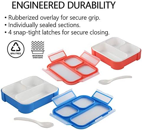 kinsho Bento Boxes for Kids, Lunch Box Set for Boys Girls Kids Adults, Leakproof 3 Compartment Containers for Meal or Snack for Pre-School Travel Work, BPA Free. Blue Orange 2 Pack Medium - Small