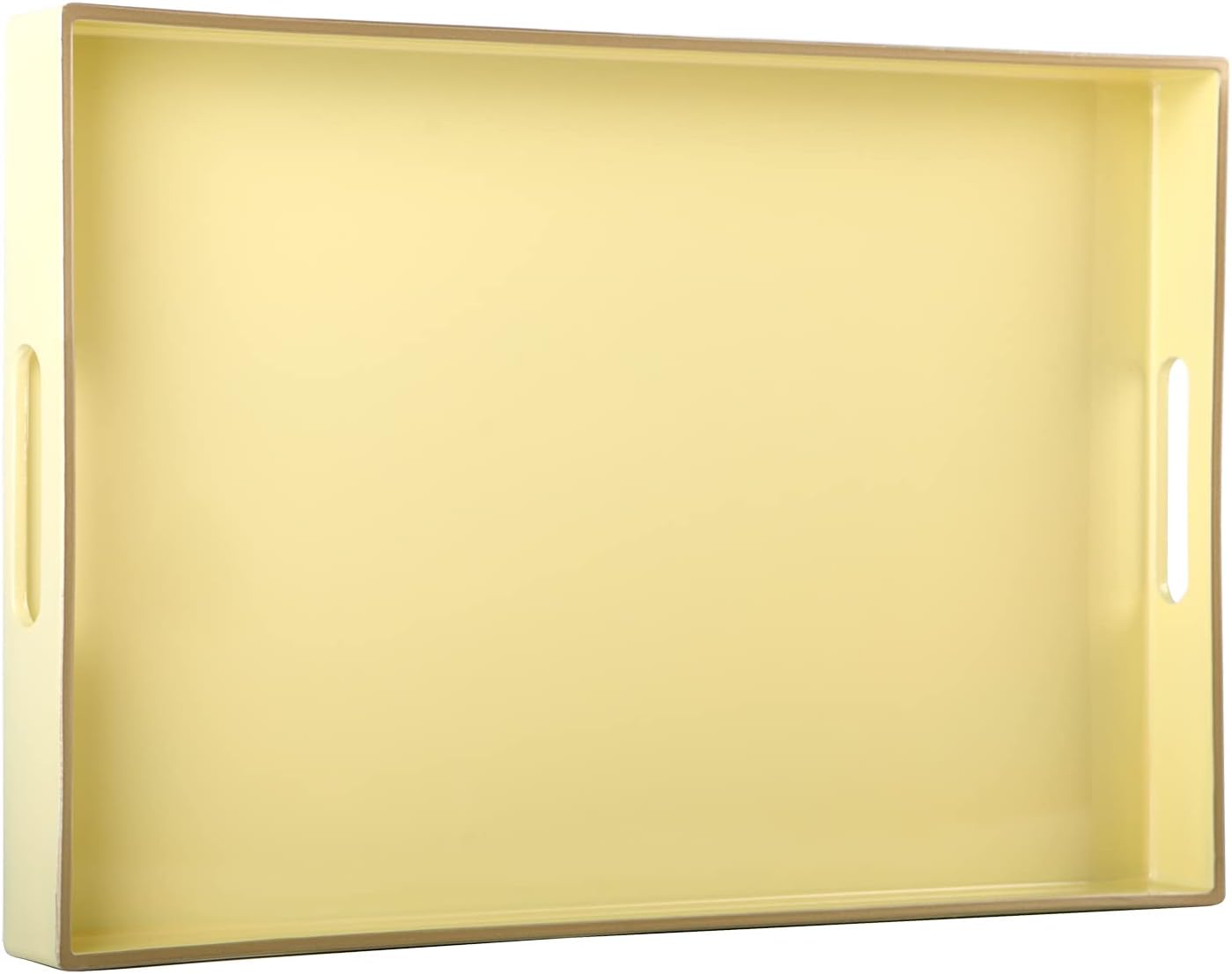 Zosenley Decorative Tray, Rectangular Plastic Tray with Handles, Modern Vanity Tray and Serving Tray for Bathroom, Kitchen, Ottoman and Coffee Table, 15.6" x 10.2"(Light Yellow)