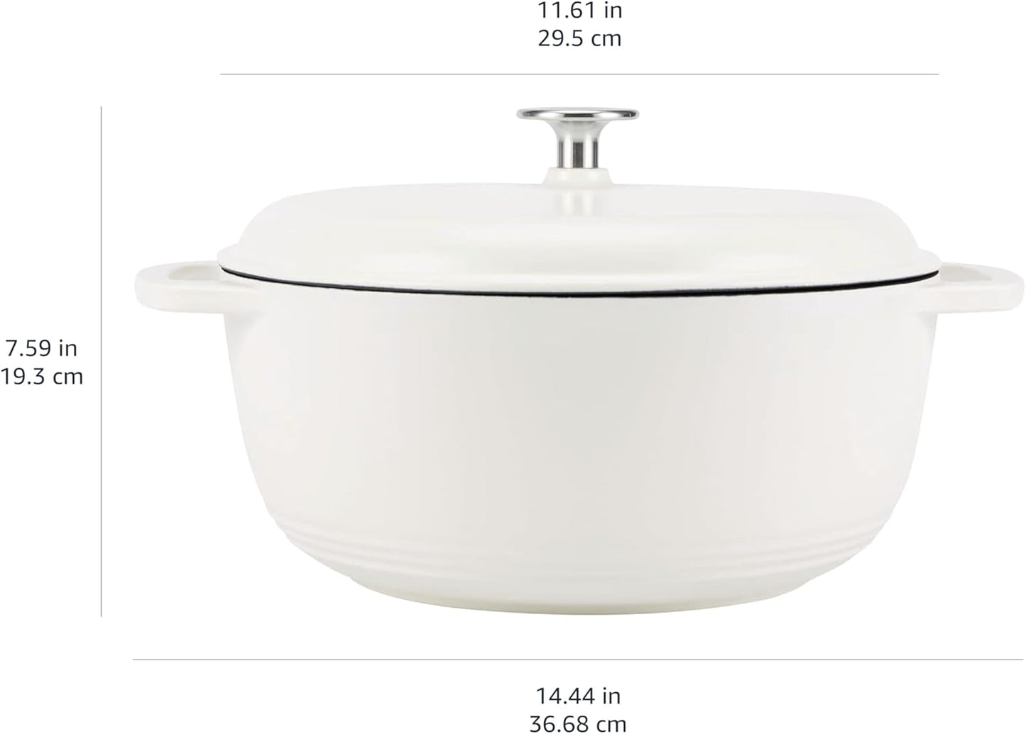 Amazon Basics Cast Iron Dutch Oven Pot with Lid, Enameled, Round, Dual Handles, Heavy-Duty, Large, 7.3-Quart, Matte White