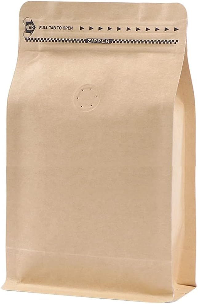 REMTAP Coffee Bags with Valve High Barrier Aluminumed Foil Flat Bottom Standing Coffee Beans Storage Bags,Reusable Heat Sealable Side Zipper Pouches (8oz/50pcs, Kraft)