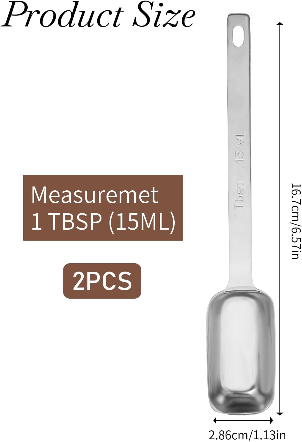 2PCS 1 Tablespoon Stainless Steel Single Measuring Spoon 15 ml Rectangular Individual Measuring Spoons (1 tbsp | 15 ML)