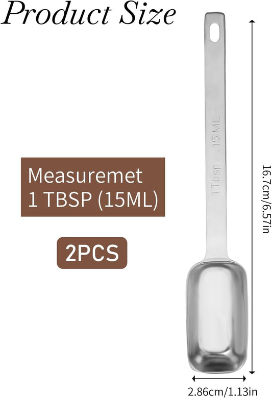 2PCS 1 Tablespoon Stainless Steel Single Measuring Spoon 15 ml Rectangular Individual Measuring Spoons (1 tbsp | 15 ML)