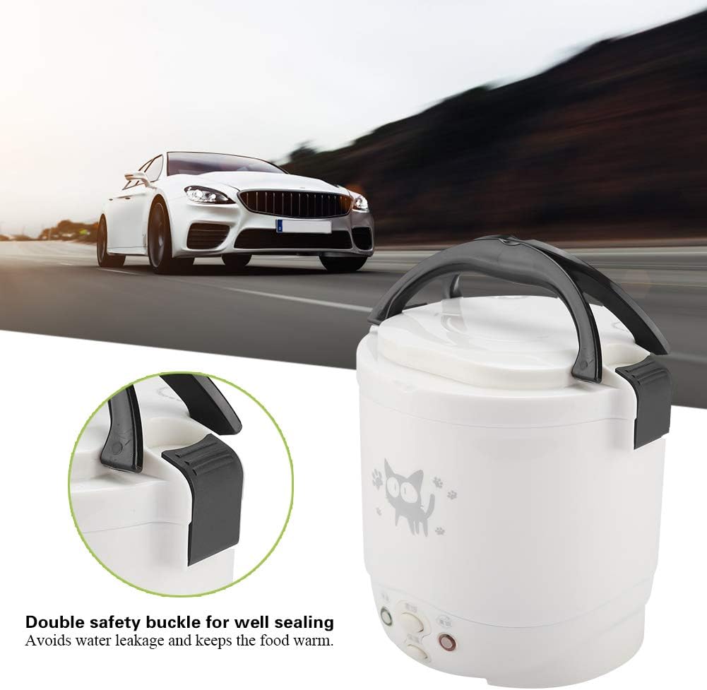 Mini Rice Cooker, 1l 12v 100w Non Stick Rice Maker Portable Food Steamer for Travel Cars Camping Cooking (White)