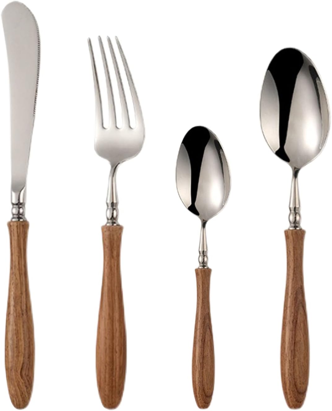 4 Pcs Flatware Set with Wood Handle, 304 Stainless Steel Silverware Cutlery Set for 1, Protable Tableware Set for Travel And Champing, Eating Utensils with Knife Fork Spoon