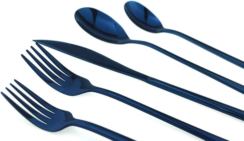 JASHII Mirror Polished Blue 20-Piece SUS304 Stainless Steel Flatware Set,Silverware Set Dinner Knife Fork Spoon Dessert Fork Salad Spoon Service for 4