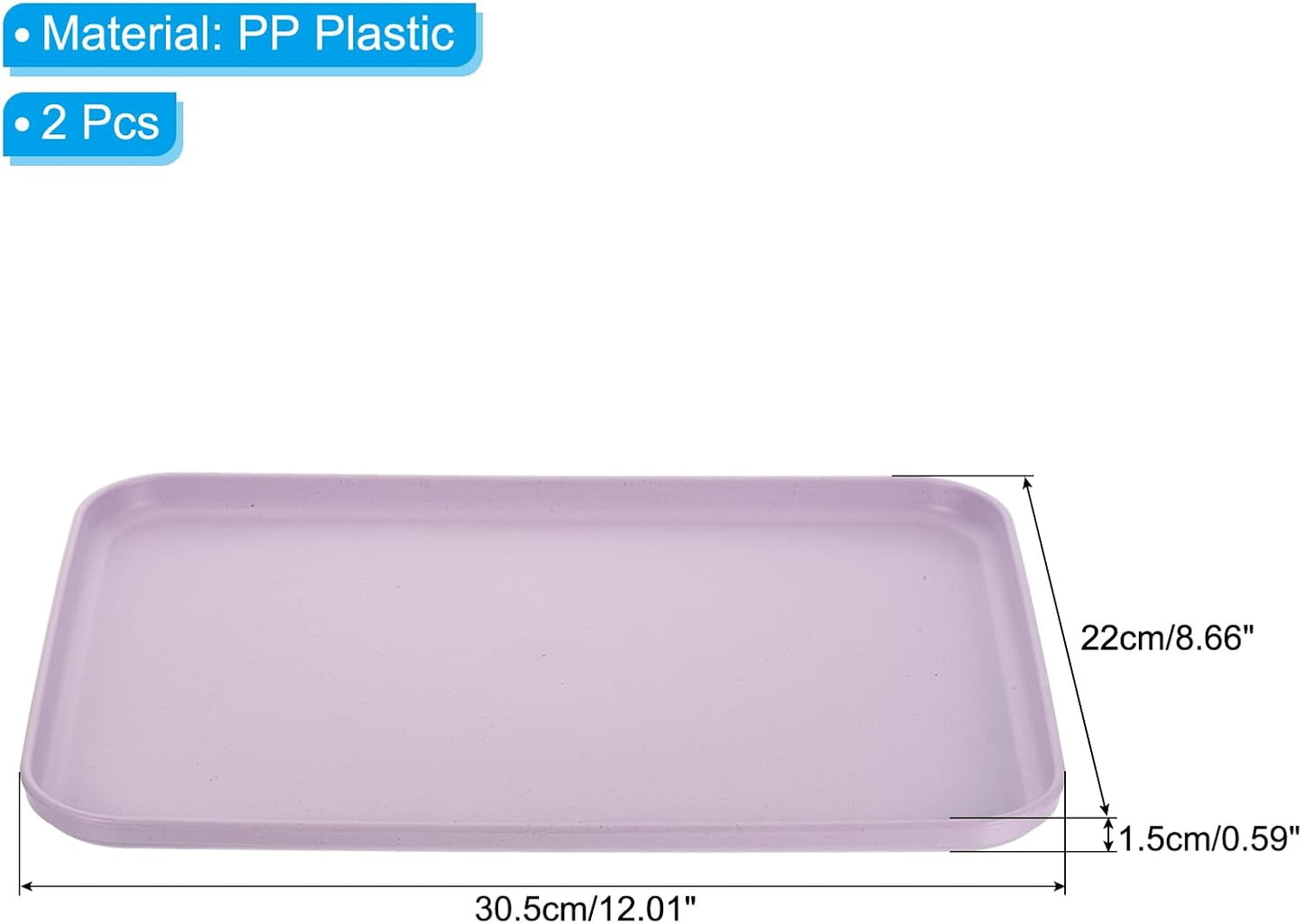 PATIKIL 12x9 Fast Food Tray, 2 Pack PP Plastic Reusable Multi-Purpose Non-Slip Rectangle Serving Tray for Cafeteria Restaurant Home Kitchen, Purple