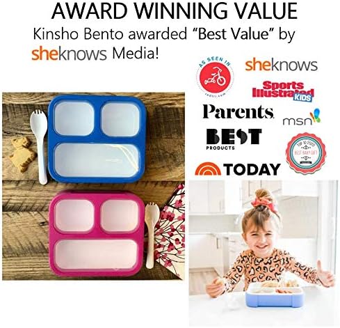 Bento Box for Kids, Toddler Lunch-Box for Small Boys Girls in School, Pre-School or Daycare, Leakproof 3 Compartment Containers for Portion Control Snacks for Adults, BPA Free. Medium Blue Pink 2 pack