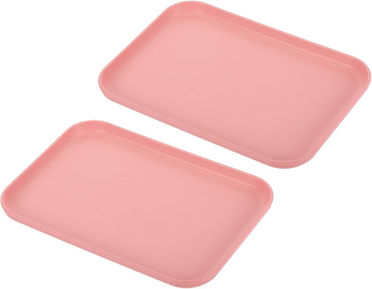 PATIKIL 9x7 Fast Food Tray, 2 Pack PP Plastic Reusable Multi-Purpose Non-Slip Rectangle Serving Tray for Cafeteria Restaurant Home Kitchen, Pink