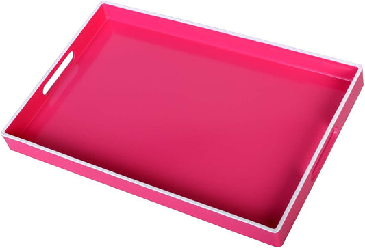 Zosenley Decorative Tray, Rectangular Plastic Tray with Handles, Modern Vanity Tray and Serving Tray for Bathroom, Kitchen, Ottoman and Coffee Table, 15.6" x 10.2" (Rose Pink)