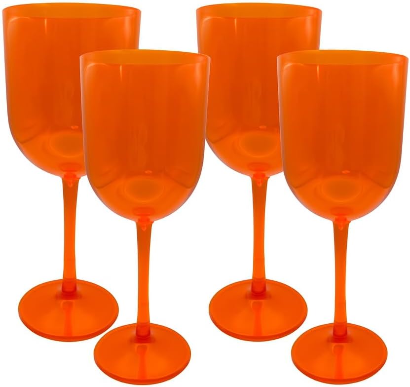 Party Outlaw Plastic Wine Glasses 4 Pc 10oz, Classic Wine Drinking Glasses, BPA-Free, Lightweight, Heavy Duty, Reusable, Shatter - Proof, Dishwasher Safe, Made in USA (Orange)