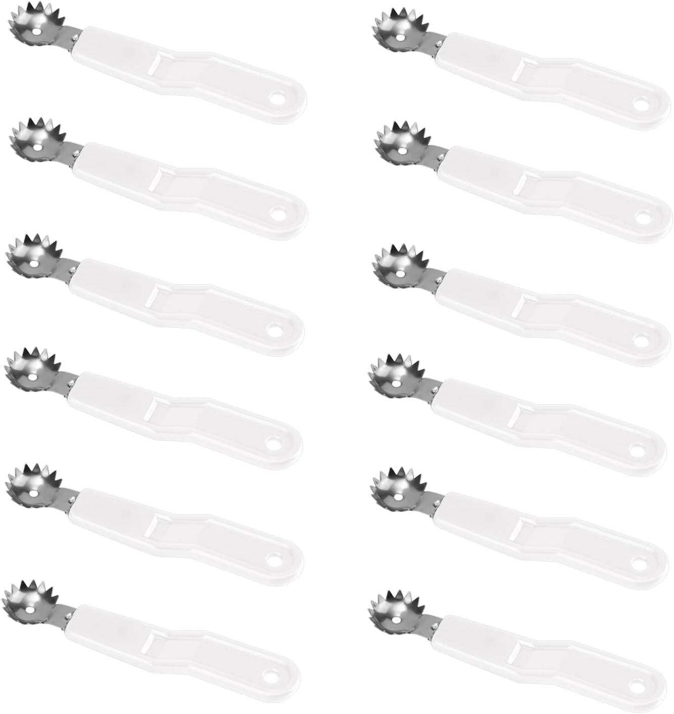 12pcs Stainless Steel Fruit Corer Tool, Tomato Strawberry Huller Vegetable Stem Remover Kitchen Gadget for Easy Fruit Balling (White)