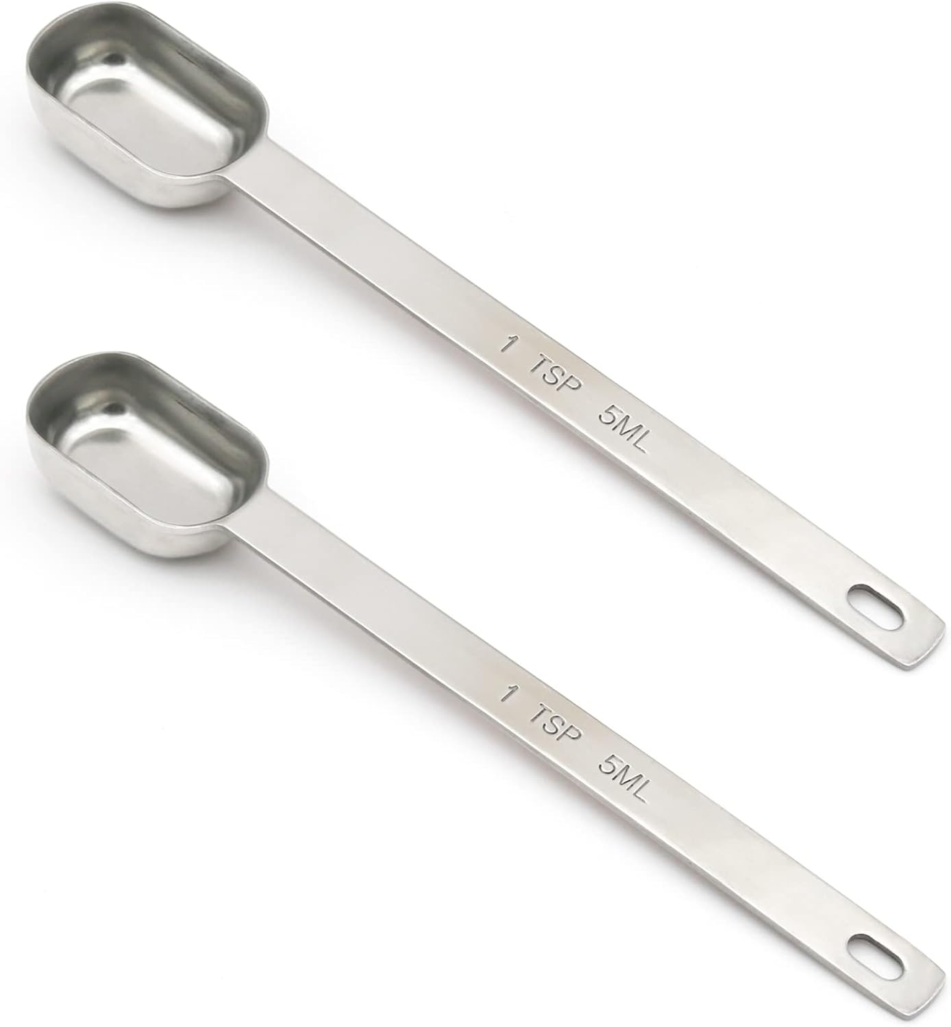 2PCS 1tsp (1/3tbsp, 5ml) Single Measuring Spoon, Stainless Steel Long Handle Individual Teaspoons Only