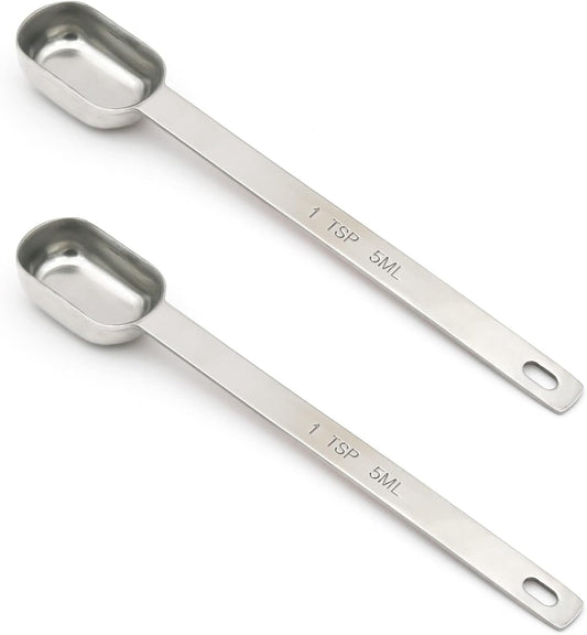 2PCS 1tsp (1/3tbsp, 5ml) Single Measuring Spoon, Stainless Steel Long Handle Individual Teaspoons Only