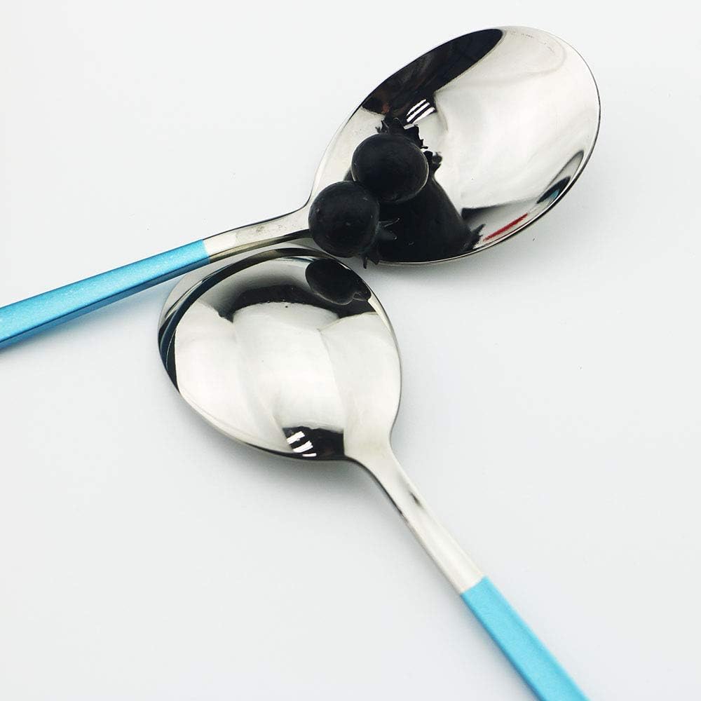 JASHII 20-Piece Silverware Set with Serving Utensils, SUS304 Stainless Steel Flatware Cutlery Set for 4, Eating Utensil Tableware Sets, Mirror Finish(Blue silver)